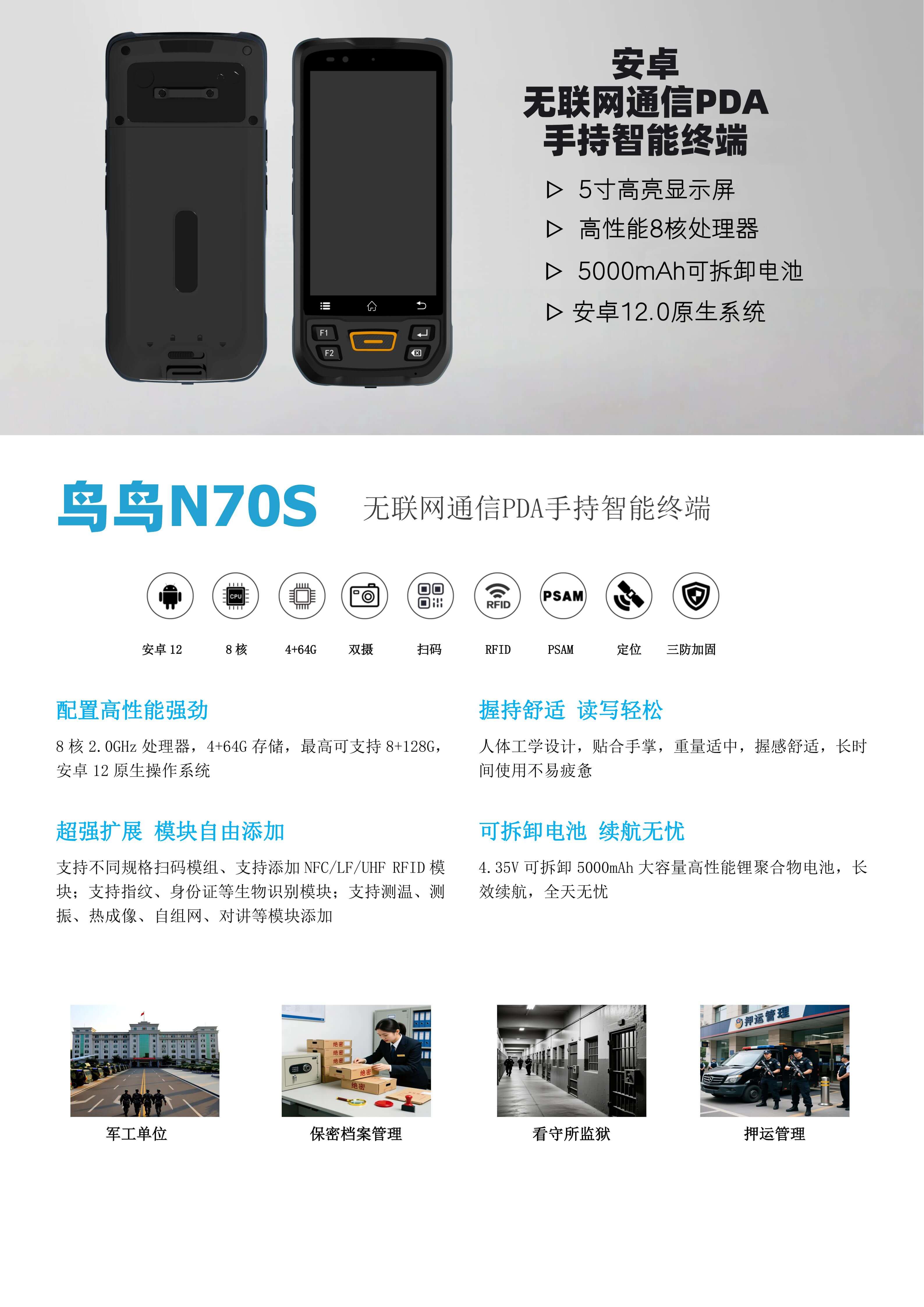 鸟鸟N70S军工级无联网通信PDA手持终端(图1)