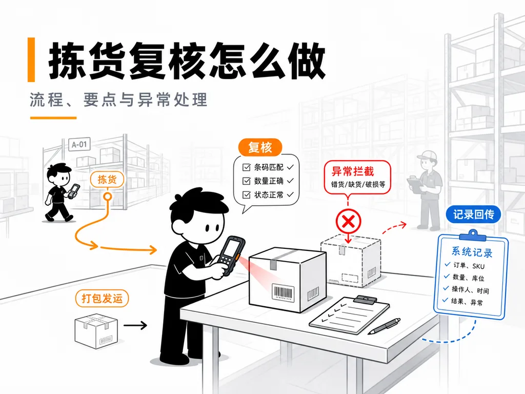 电商仓库PDA拣货复核操作流程图