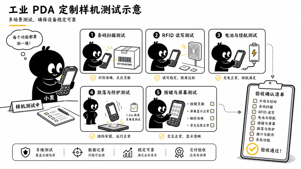 工业 PDA 定制样机测试示意