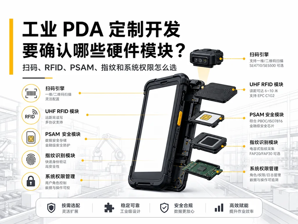工业PDA定制开发要确认哪些硬件模块？扫码、RFID、PSAM、指纹和系统权限怎