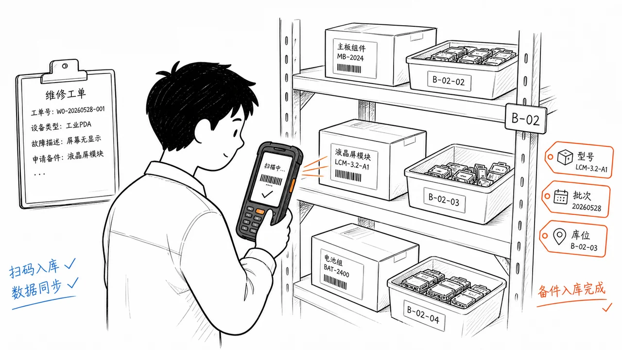 售后维修备件 PDA 入库上架示意