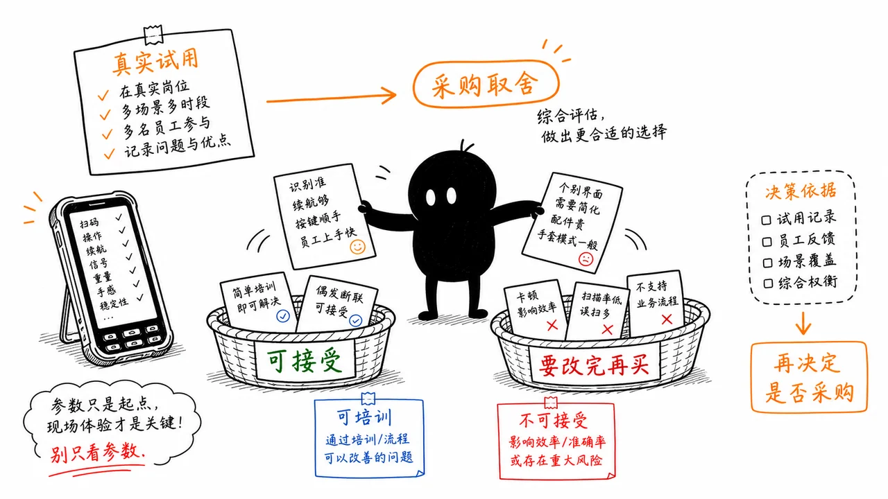 PDA 样机试用后采购决策对比示意
