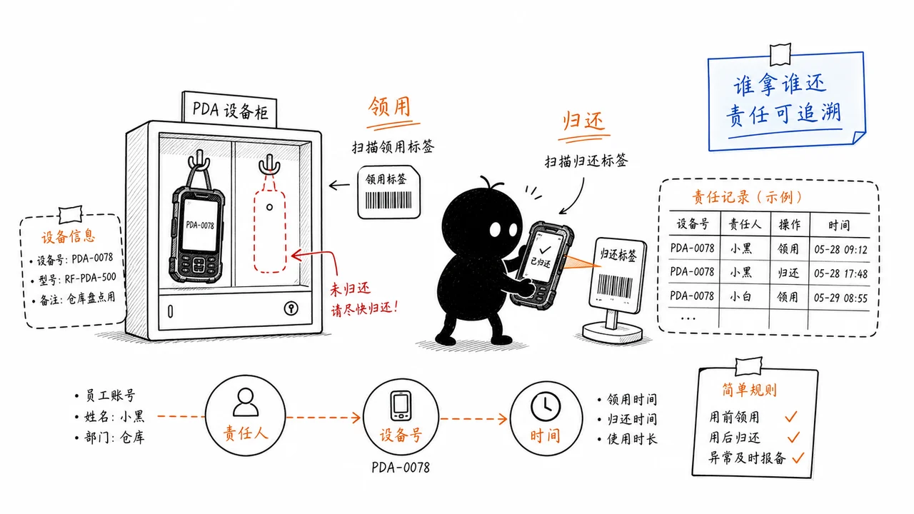 PDA 设备领用归还和责任记录示意