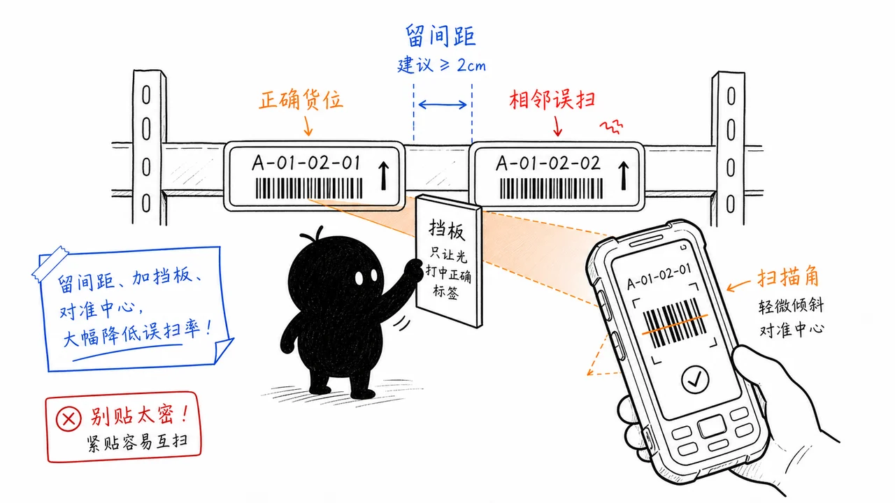 PDA 避免扫错相邻货位标签示意