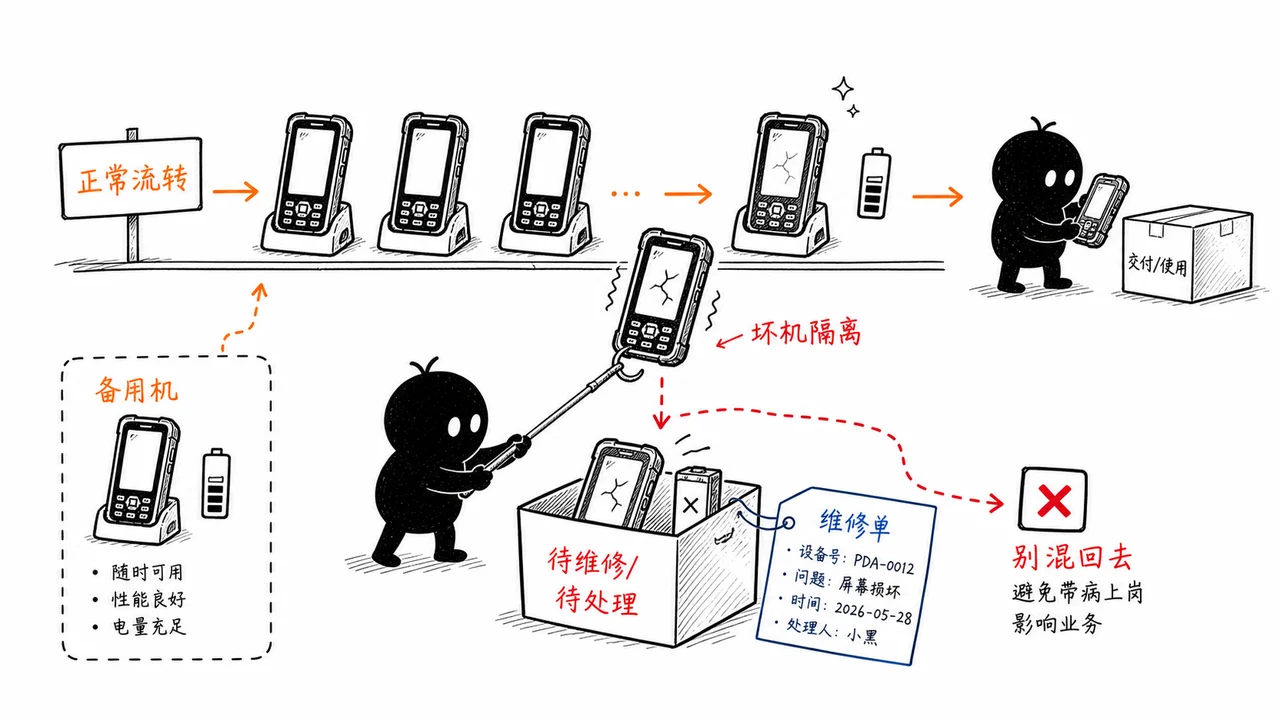 PDA 坏机坏电池隔离维修流程示意