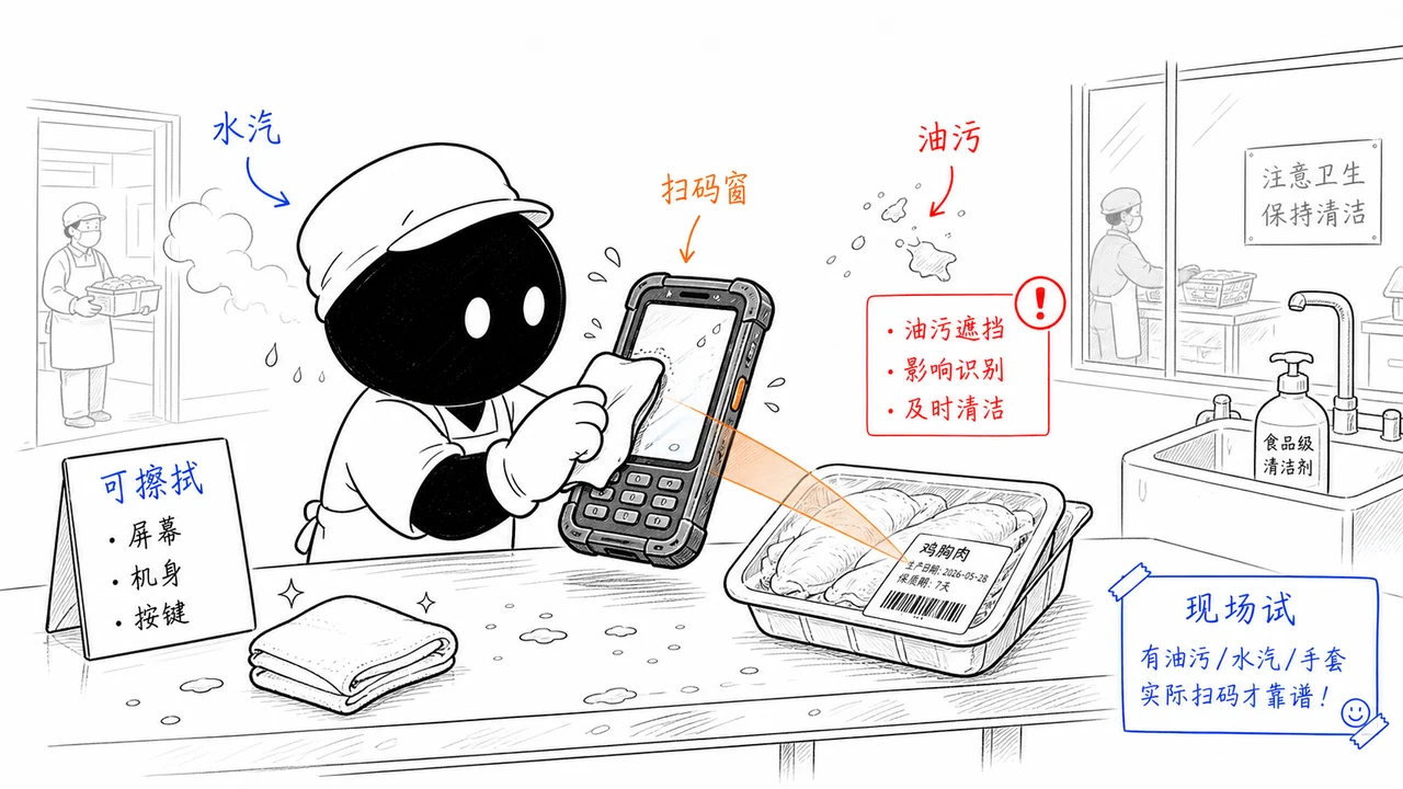 食品加工车间油污水汽环境下使用 PDA 示意