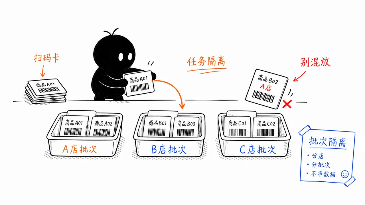 多门店 PDA 盘点批次隔离示意