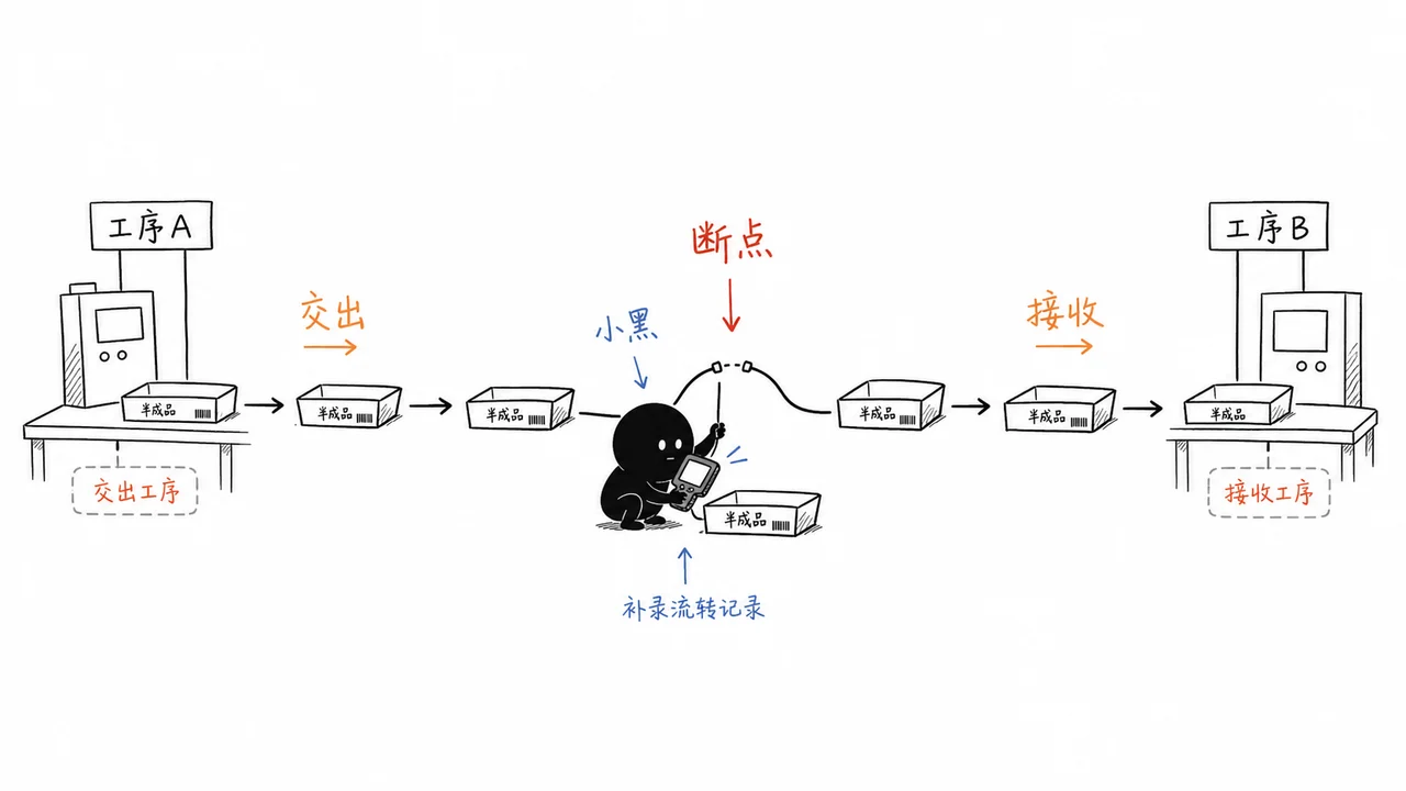 半成品在工序之间流转记录断档示意