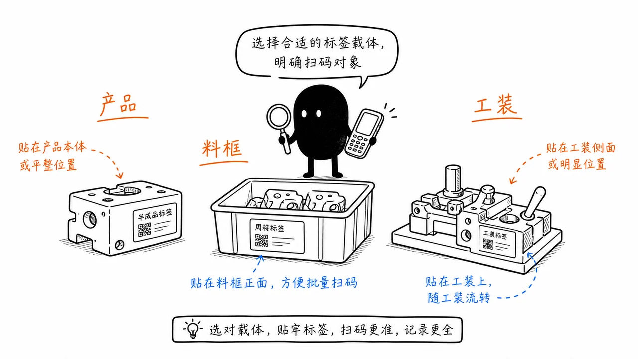 半成品流转选择标签载体和扫码对象示意