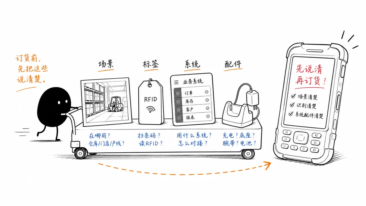 PDA手持终端机订货前把使用场景识别方式系统对接和配件需求说清楚