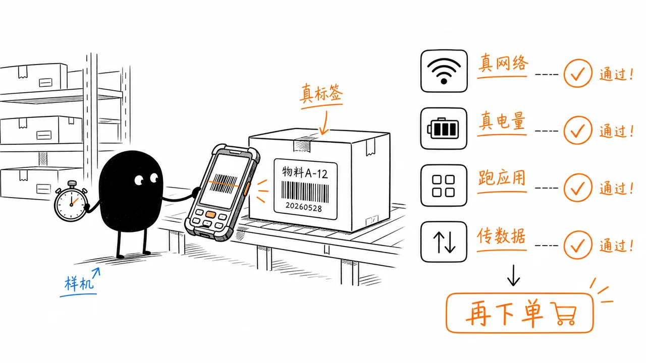 PDA手持终端机样机测试中检查扫码续航软件安装和网络表现