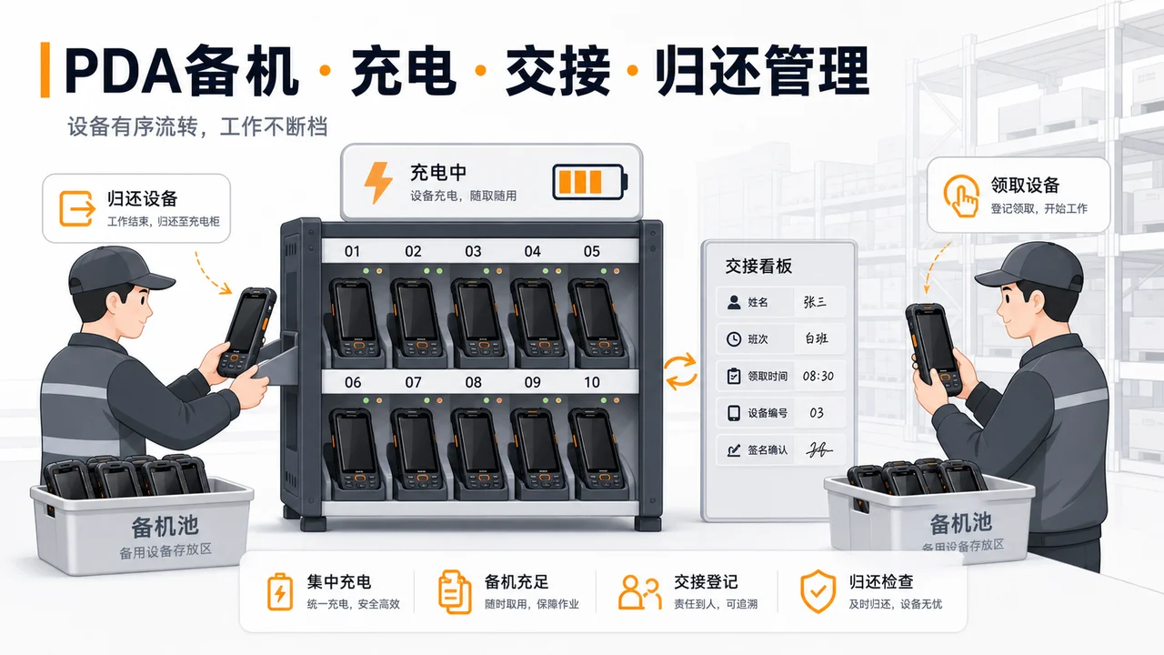 PDA备用机充电交接和设备归还管理示意