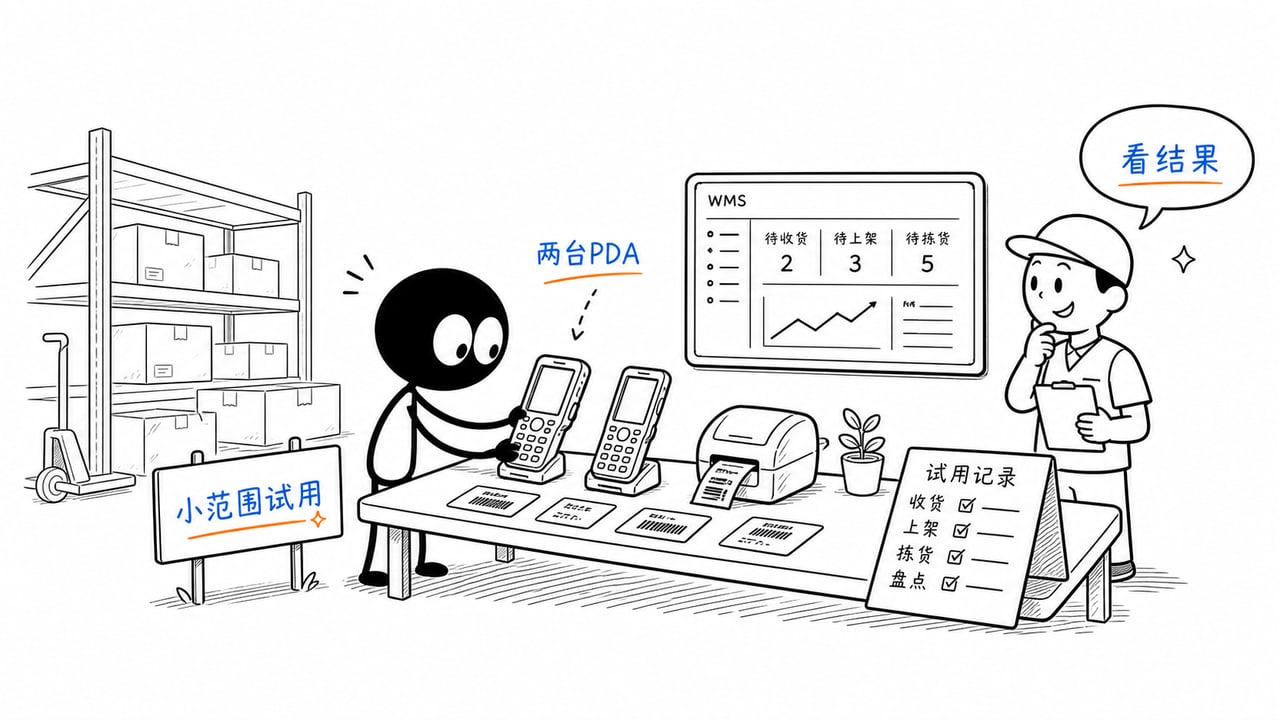 仓库只有几个人,有必要上PDA手持机和配套的wms系统吗?的轻量化试点方案示意图 仓库只有几个人,有必要上PDA手持机和配套的wms系统吗?的轻量化试点方案示意图