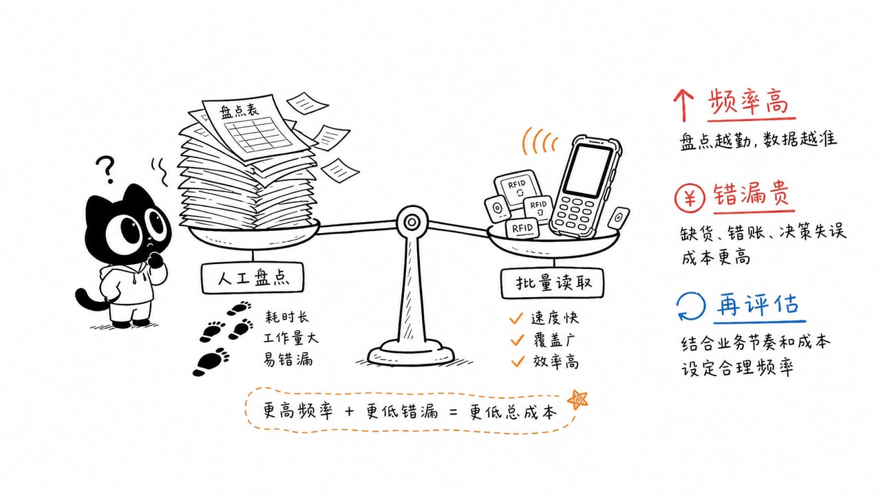 RFID仓库盘点频率和错误成本判断示意图