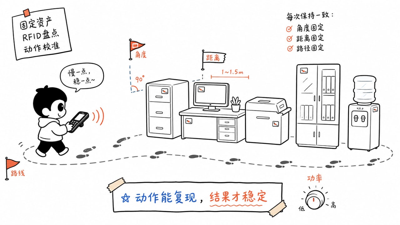 RFID固定资产盘点动作校准示意图 RFID固定资产盘点动作校准示意图