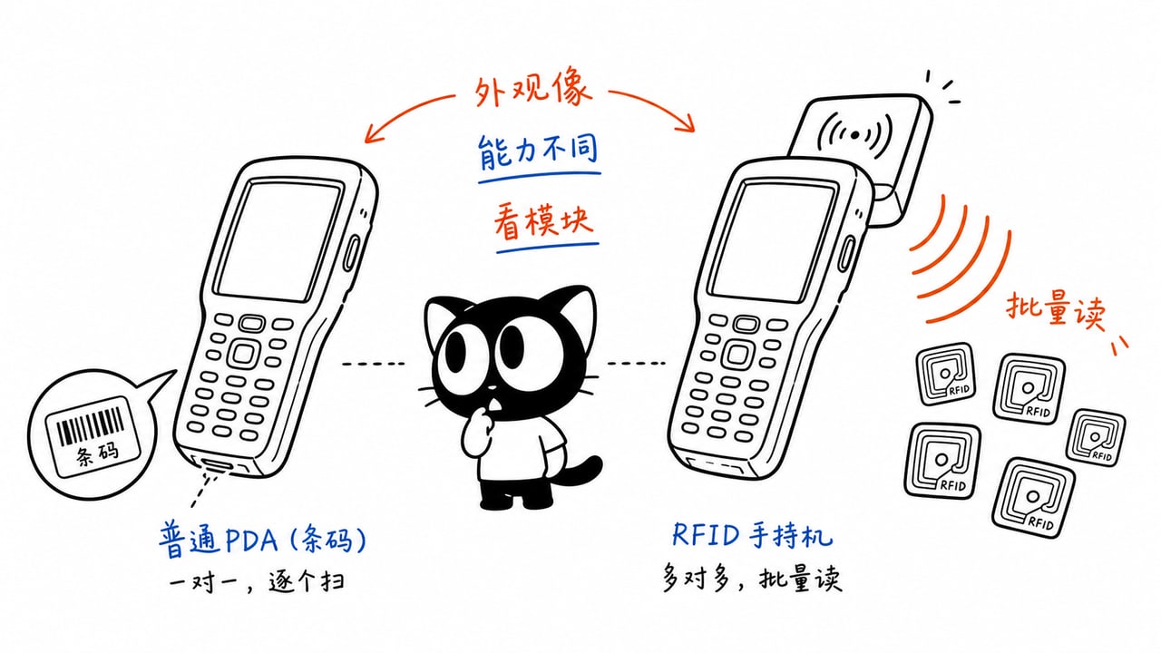 RFID手持机和普通PDA能力分叉示意图 RFID手持机和普通PDA能力分叉示意图