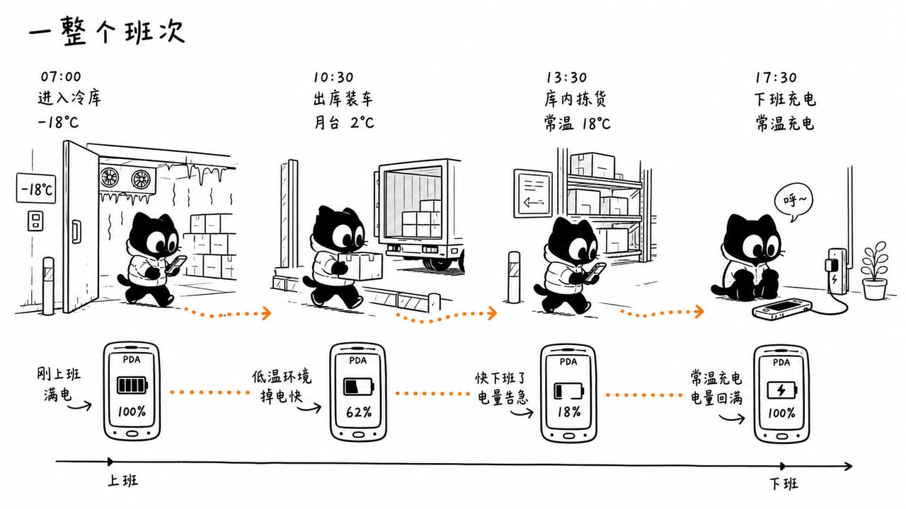 冷库PDA低温续航与轮班充电测试路线示意图 冷库PDA低温续航与轮班充电测试路线示意图