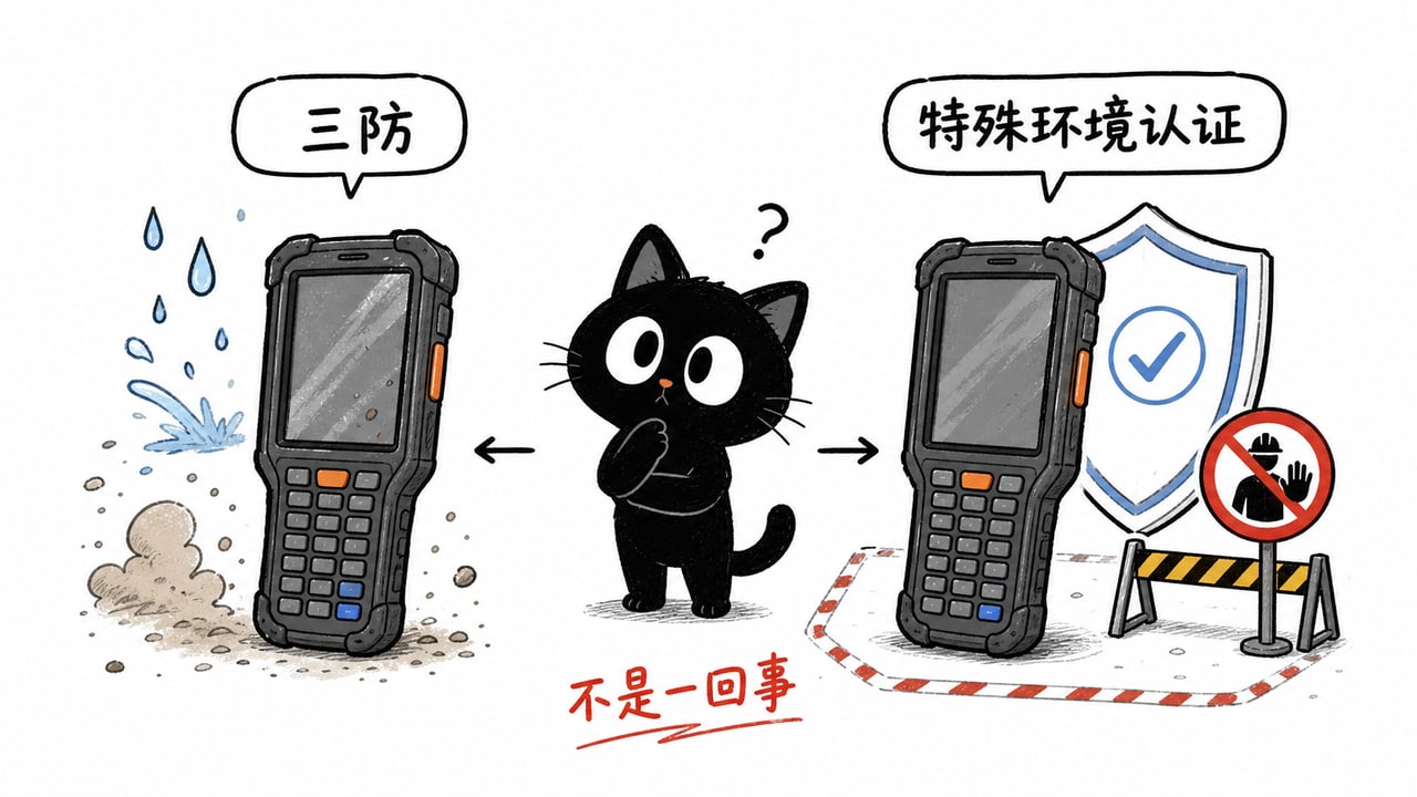 普通三防PDA与防爆PDA评价对象不同的示意图 普通三防PDA与防爆PDA评价对象不同的示意图