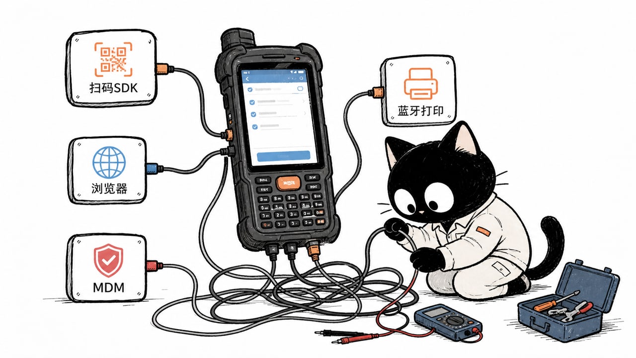 国产系统PDA应用依赖扫码SDK浏览器和打印接口的示意图 国产系统PDA应用依赖扫码SDK浏览器和打印接口的示意图