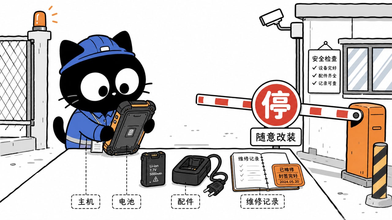 防爆PDA电池配件维修与进场检查示意图 防爆PDA电池配件维修与进场检查示意图