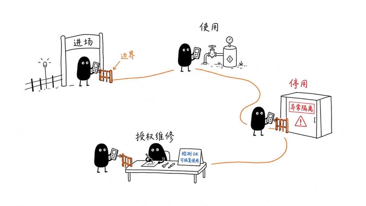 防爆巡检终端从进场使用到异常停用维修的管理示意图 防爆巡检终端从进场使用到异常停用维修的管理示意图