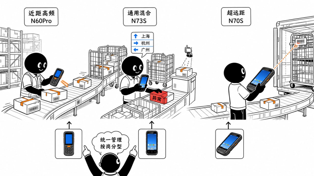 N60Pro N73S N70S分拣PDA按岗位任务分型适配示意图 N60Pro N73S N70S分拣PDA按岗位任务分型适配示意图