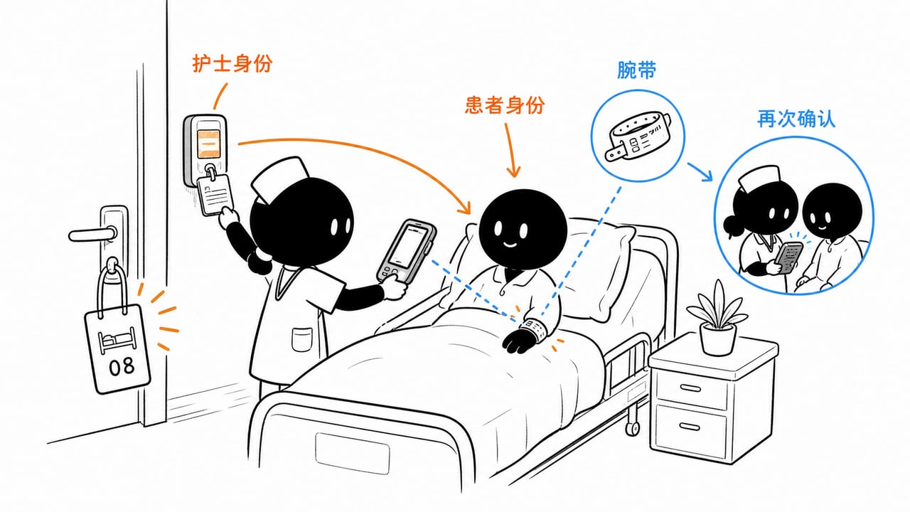 护理PDA在床旁先核对护士身份和患者双重身份标识