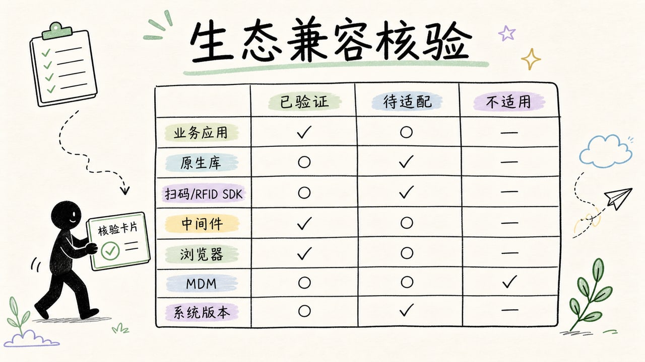 国产化PDA生态核验要把业务应用外设SDK中间件MDM和升级版本放进同一矩阵