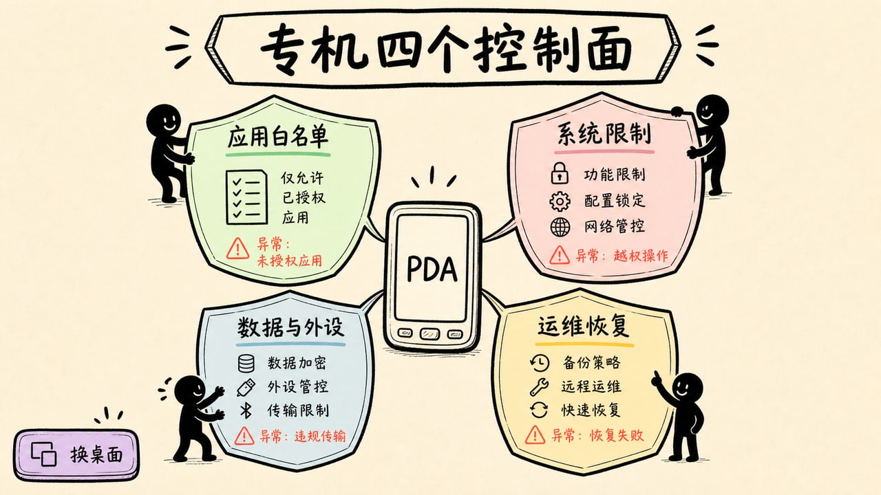 PDA专机专用控制面由应用白名单系统限制数据外设与运维恢复共同组成 PDA专机专用控制面由应用白名单系统限制数据外设与运维恢复共同组成