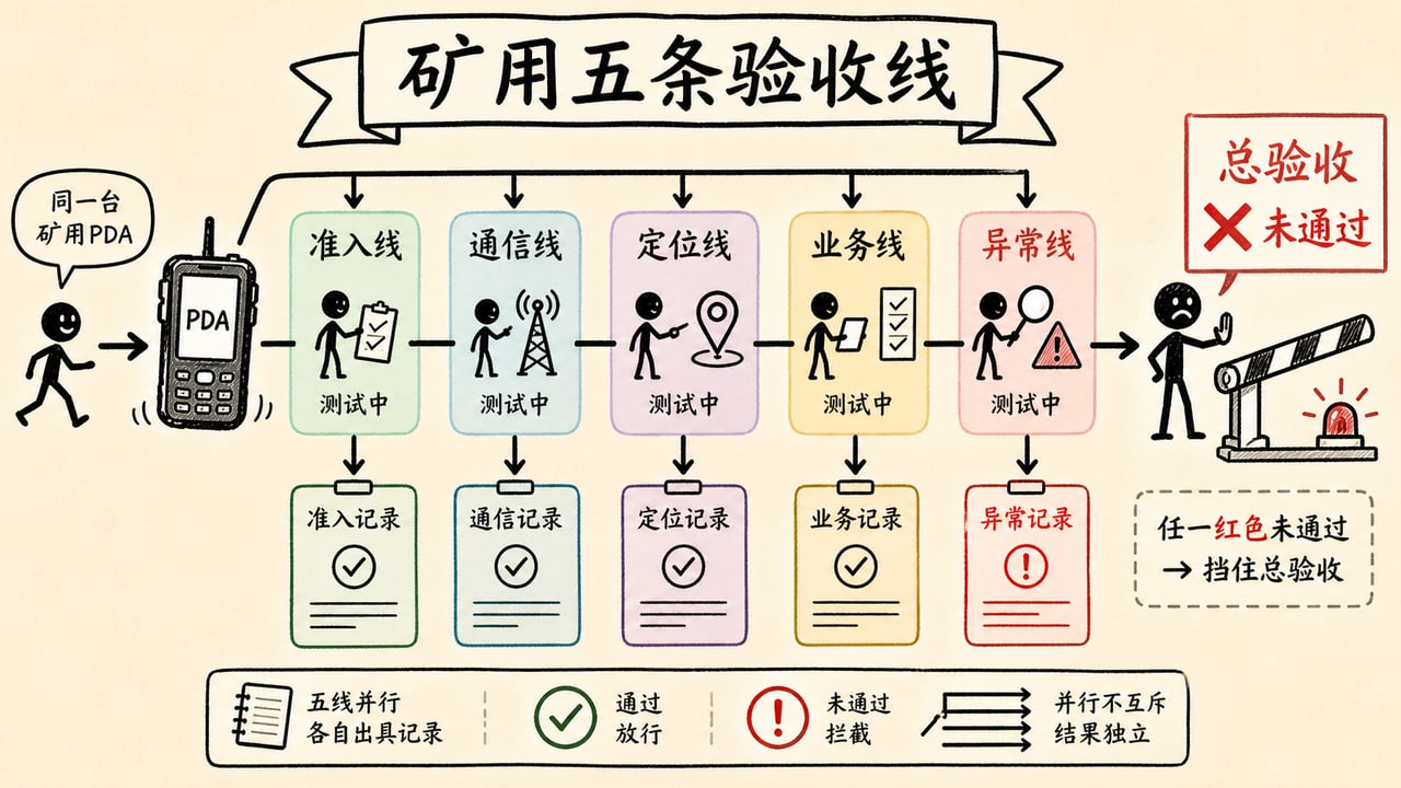 矿用本安手持终端验收沿准入通信定位业务和异常五条测试线并行核对 矿用本安手持终端验收沿准入通信定位业务和异常五条测试线并行核对
