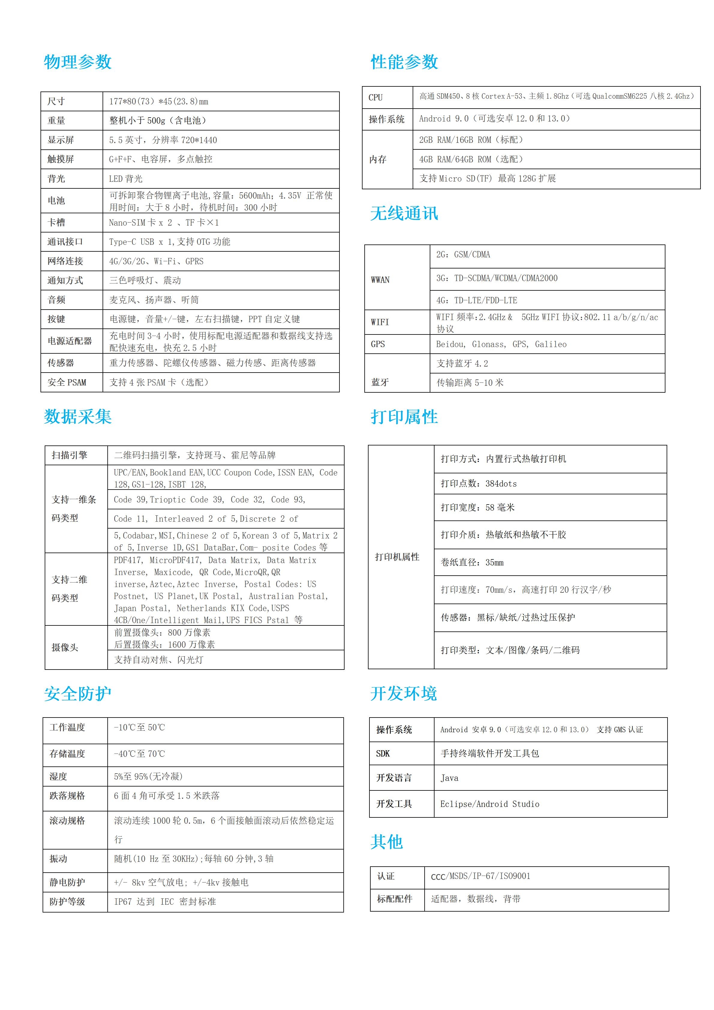 N76打印手持终端PDA产品参数图 N76打印手持终端PDA产品参数图