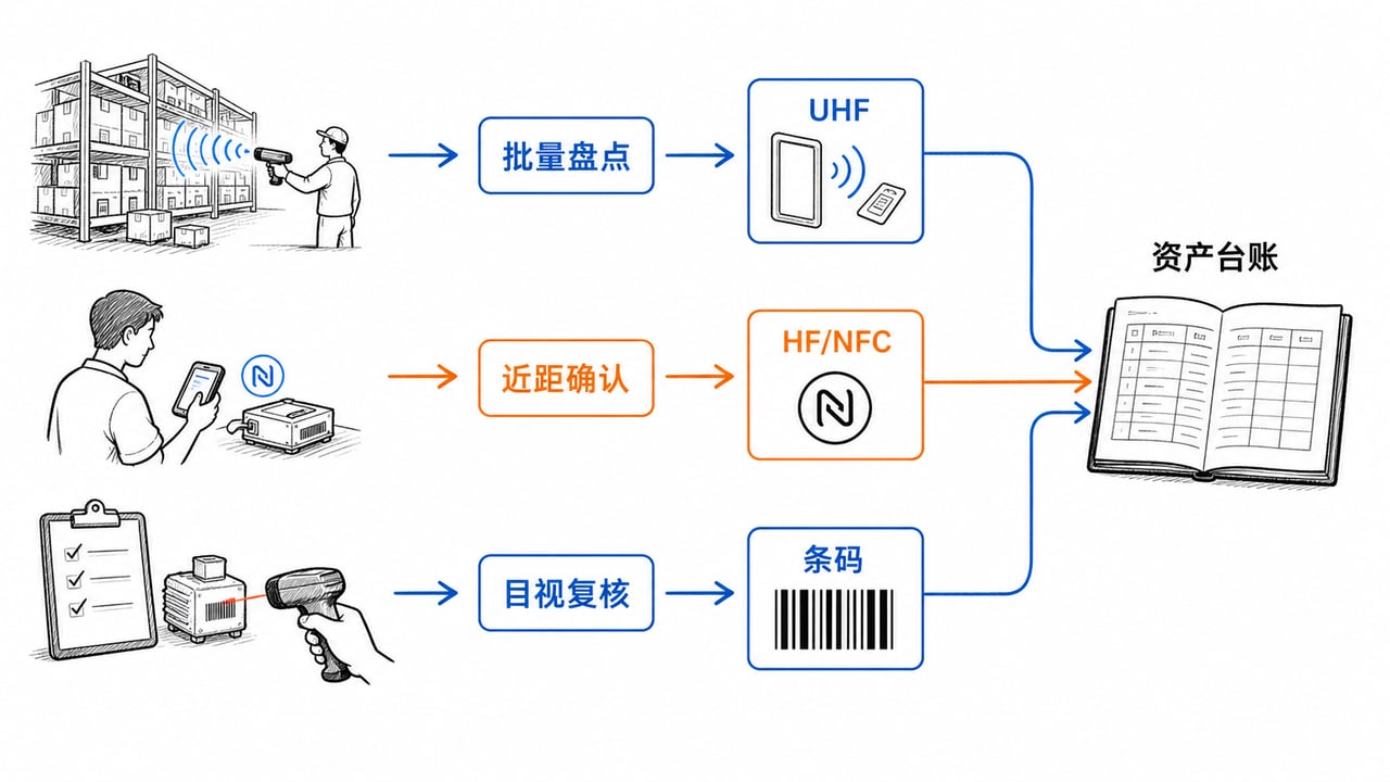 资产管理终端根据批量区域盘点单件近距确认和目视复核选择UHF NFC或条码 资产管理终端根据批量区域盘点单件近距确认和目视复核选择UHF NFC或条码