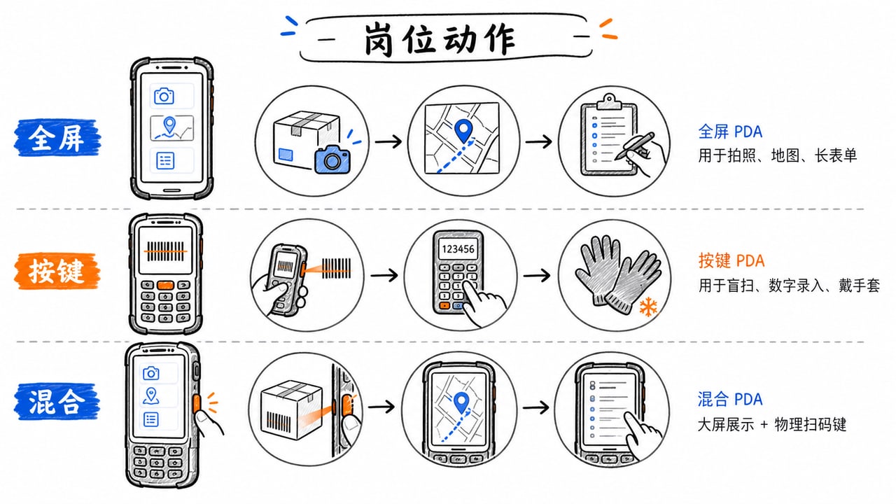 全屏与按键PDA通过地图照片长表单和盲扫数字输入两组动作进行选择 全屏与按键PDA通过地图照片长表单和盲扫数字输入两组动作进行选择