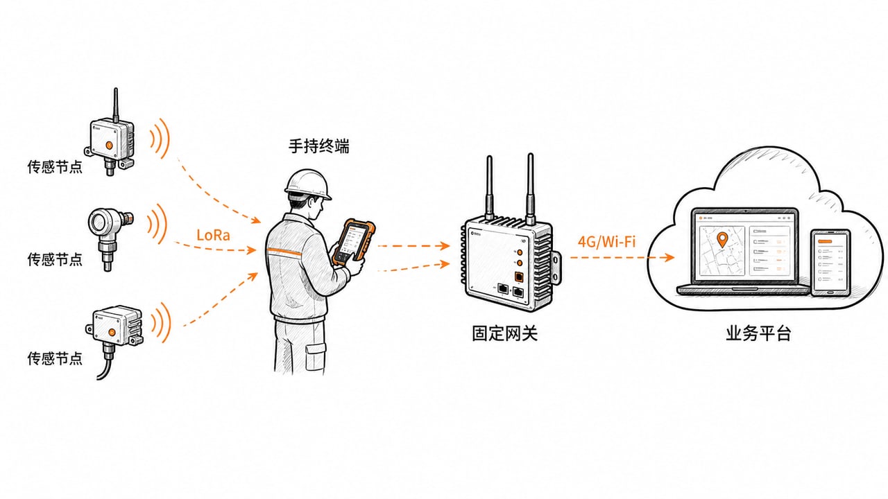 LoRa手持终端在远端巡检中连接传感节点固定网关业务平台并分流短数据与照片 LoRa手持终端在远端巡检中连接传感节点固定网关业务平台并分流短数据与照片