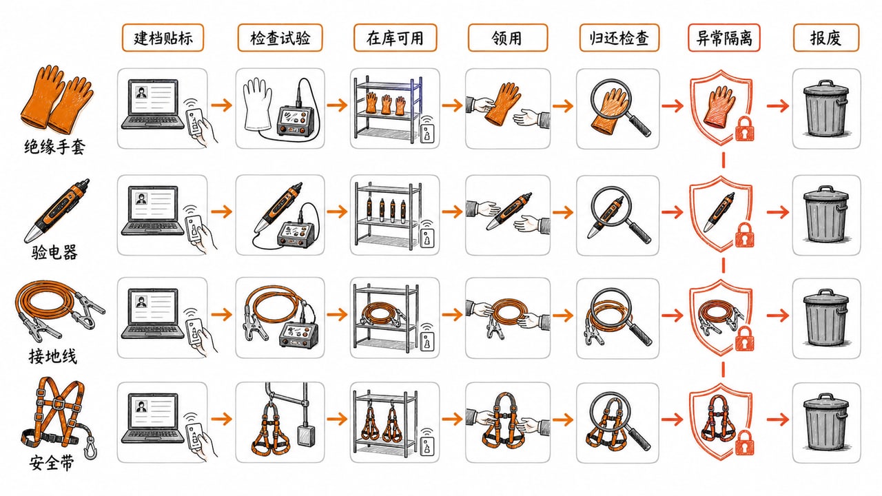 电力安全工器具从建档贴标检查试验领用归还隔离到报废的RFID生命周期 电力安全工器具从建档贴标检查试验领用归还隔离到报废的RFID生命周期