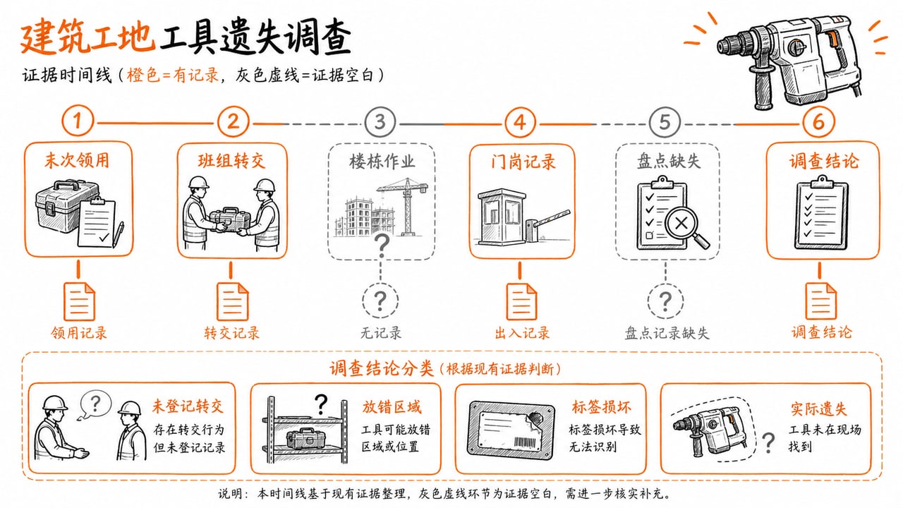 建筑工具遗失调查从末次领用转交门岗盘点到处理结论的证据时间线 建筑工具遗失调查从末次领用转交门岗盘点到处理结论的证据时间线
