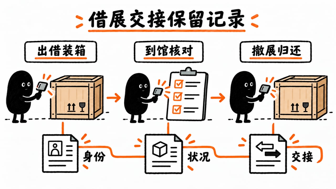 示意:出借、到馆与返还保留身份、状况和交接记录。