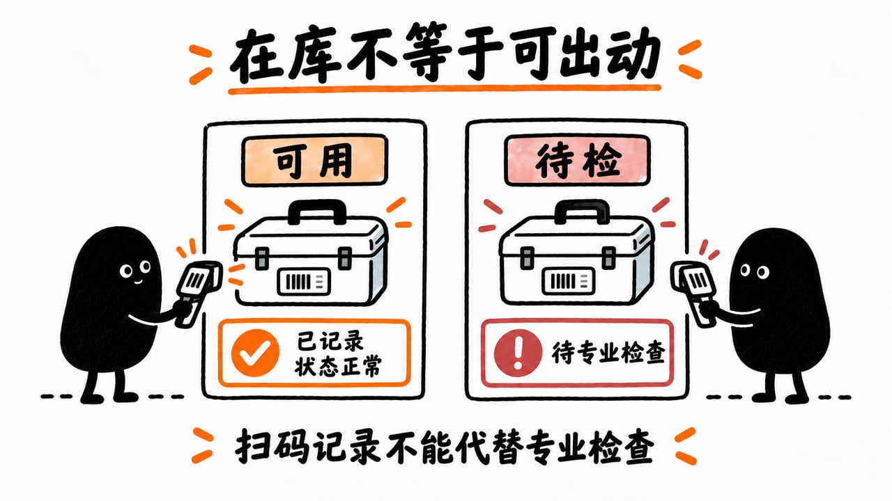 示意:在库数量不等于可出动数量,扫码不能代替专业检查。