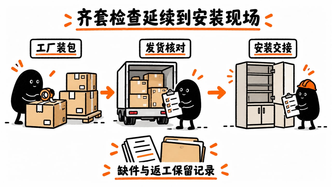 工厂装包、发货核对和安装交接使用同一订单及包件关系。