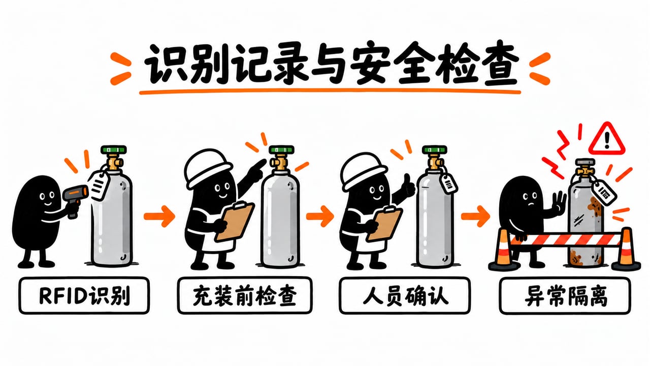 RFID识别结果与充装前安全检查分别记录。