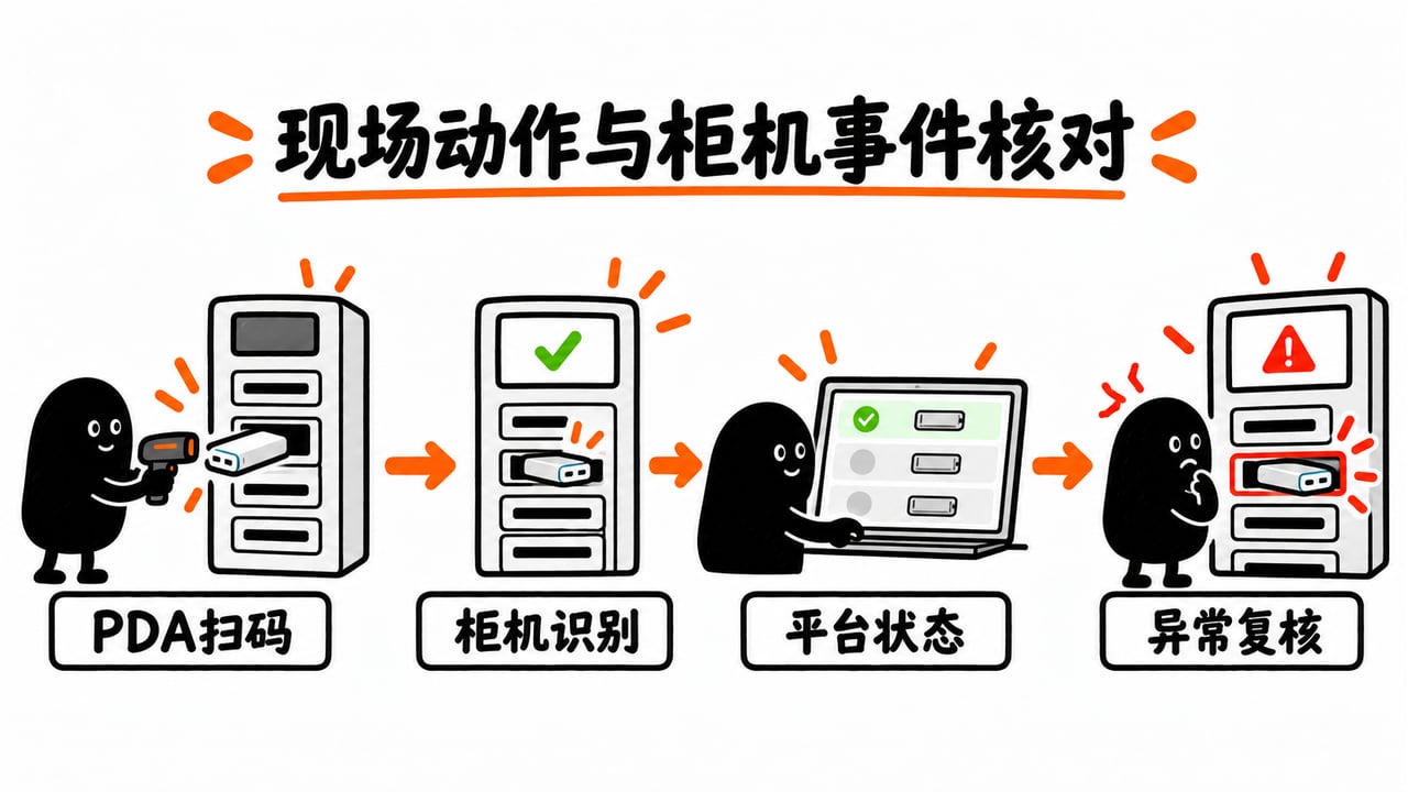 外勤扫码、柜机识别和平台状态相互核对。