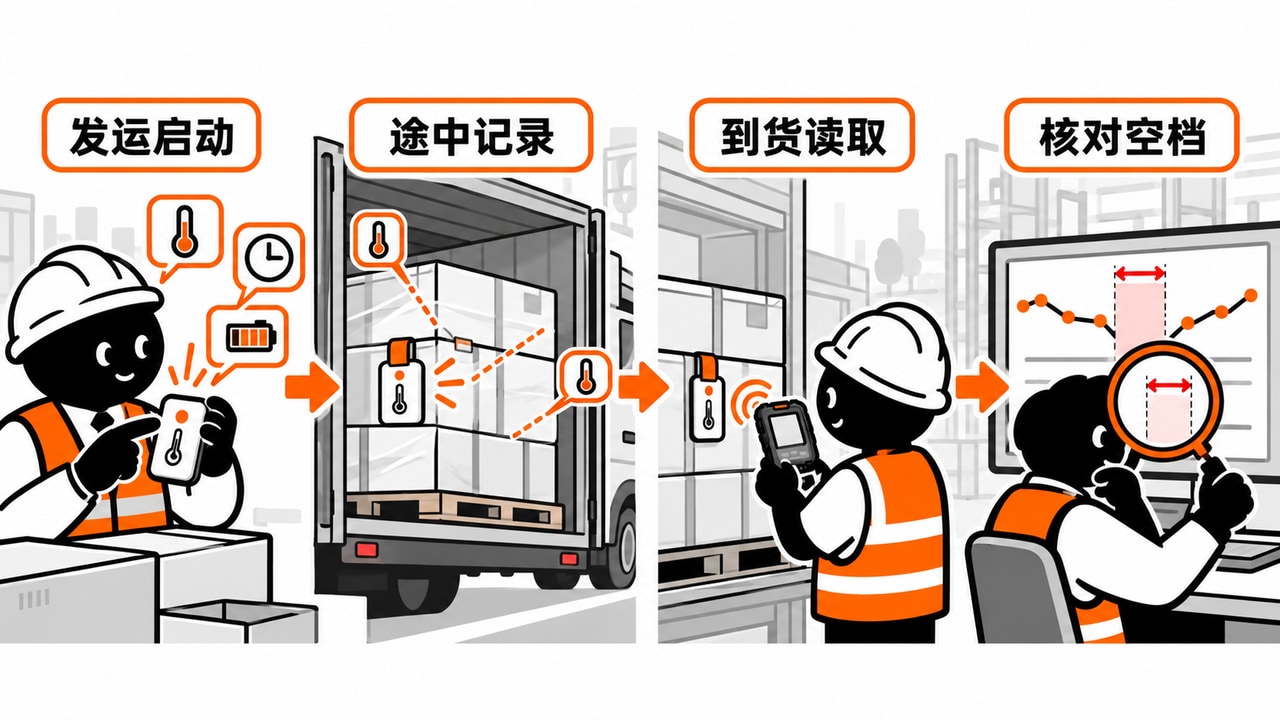 温度记录任务从发运启动到到货完整性检查的流程